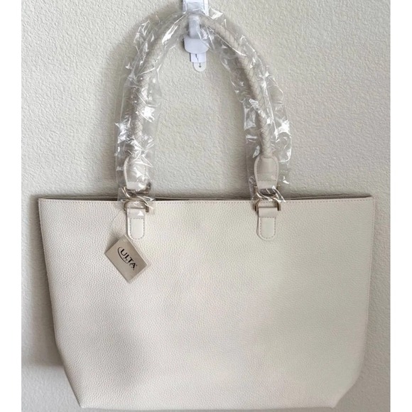 Ulta Beauty Handbags - Ulta Beauty Cream Tote Bag Women's Braided Handle Textured Faux Leather